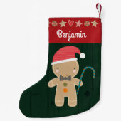 Green Holiday Gingerbread Boy Name Rustikal Niedli Kleiner Weihnachtsstrumpf (Rückseite)