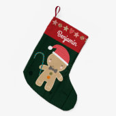 Green Holiday Gingerbread Boy Name Rustikal Niedli Kleiner Weihnachtsstrumpf (Vorderansicht (hängend))