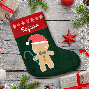 Green Holiday Gingerbread Boy Name Rustikal Niedli Kleiner Weihnachtsstrumpf