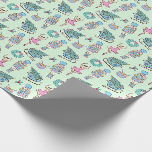 Green Holiday Nutcracker Ballerina Pattern Geschenkpapier (Ecke)