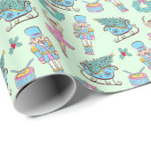 Green Holiday Nutcracker Ballerina Pattern Geschenkpapier (Rolleneckpunkt)