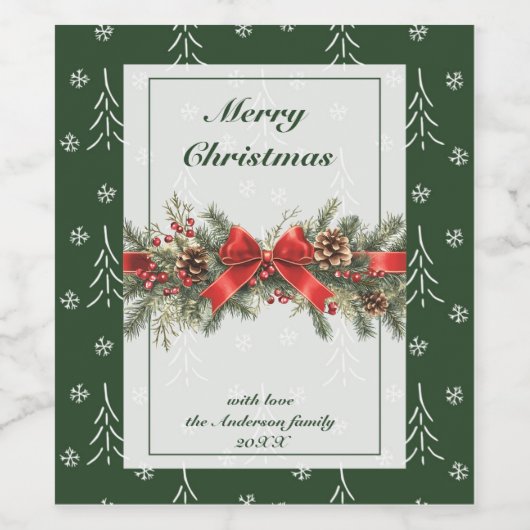Green Holiday Ribbon Holly Weinetikett (Einzelnes Label)