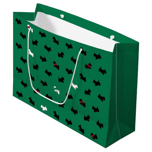 Green Holiday Scottish Terriers Gift Bag Große Geschenktüte (Vorderseite Schrägansicht)