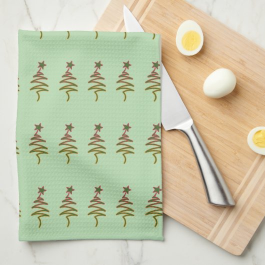 Green Holiday Scribble Tree + Star Lt Green Geschirrtuch (Viertel Falte)