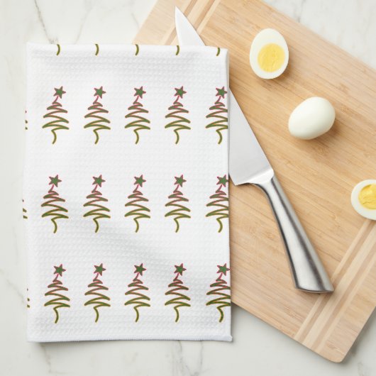 Green Holiday Scribble Tree + Star White Geschirrtuch (Viertel Falte)