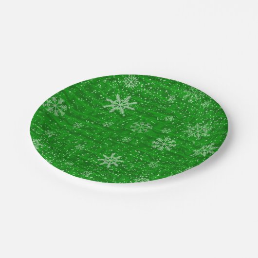 Green Holiday Snowflake Pappteller (Schrägansicht)