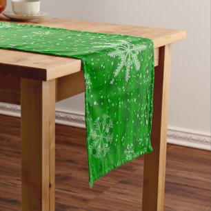 Green Holiday Snowflakes Kurzer Tischläufer
