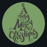Green Holiday Weihnachtsbaum MERRY CHRISTMAS Runder Aufkleber<br><div class="desc">Aufkleber</div>