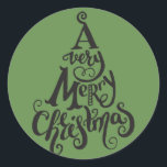 Green Holiday Weihnachtsbaum MERRY CHRISTMAS Runder Aufkleber<br><div class="desc">Aufkleber</div>