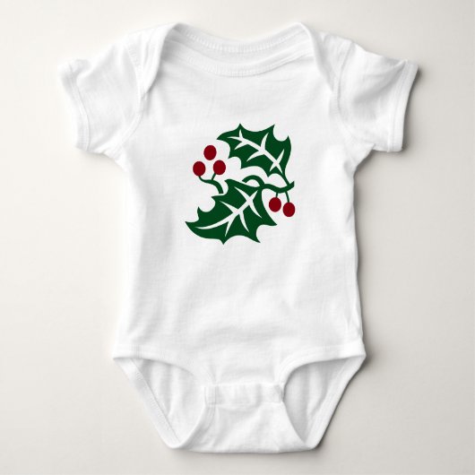 Green Holly and Red Berries Christmas Holiday Baby Strampler (Vorderseite)