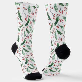 Green Holly and Red Berry Weihnachtsmuster Socken