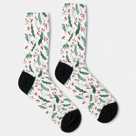 Green Holly and Red Berry Weihnachtsmuster Socken (Rechts)