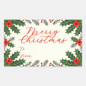 Green Holly Blätter und Red Berry Frohe Weihnachte Rechteckiger Aufkleber (Vorderseite)