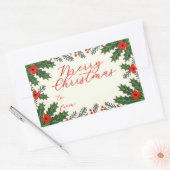Green Holly Blätter und Red Berry Frohe Weihnachte Rechteckiger Aufkleber (Umschlag)