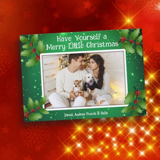 Green Holly Foto Merry Little Christmas Cards Einladung