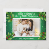 Green Holly Foto Merry Little Christmas Cards Einladung (Vorderseite)