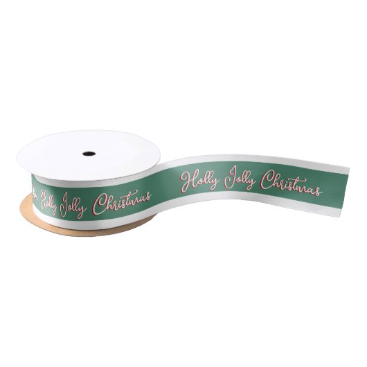 Green Holly Jolly Christmas Editable Satinband (Spule)