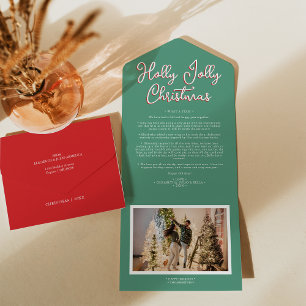 Green Holly Jolly Christmas Four Foto Family News All In One Einladung