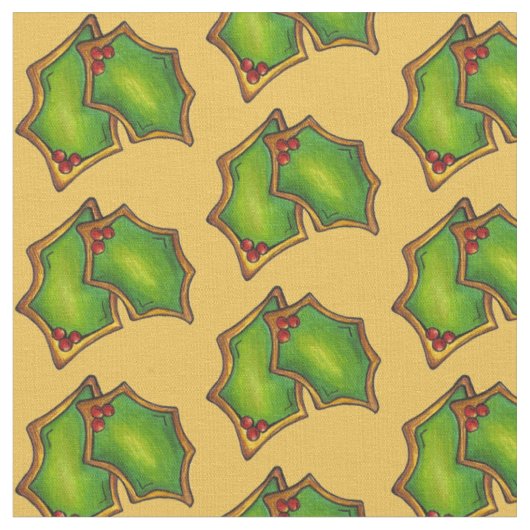 Green Holly Leaf Blätter Sugar Cookie Weihnachten Stoff (Nahaufnahme)