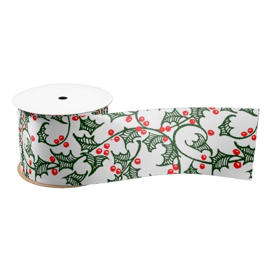 Green Holly mit Red Berries Rustic Ribbon Satinband (Spule)