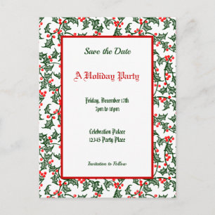 Green Holly Pattern Holiday Editable Save the Date Postkarte