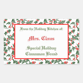 Green Holly Red Berries Editable Backaufkleber Rechteckiger Aufkleber