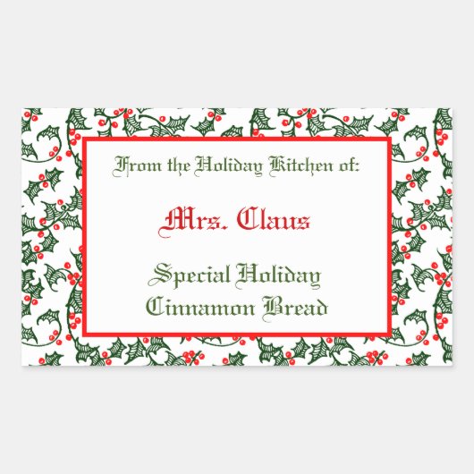 Green Holly Red Berries Editable Backaufkleber Rechteckiger Aufkleber (Vorderseite)