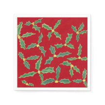 Green Holly Verlasse gelbe Blumen Papier Napkins