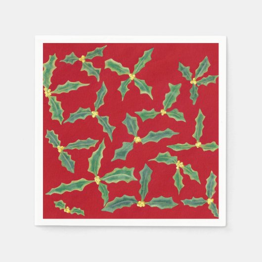 Green Holly Verlasse gelbe Blumen Papier Napkins Serviette (Vorderseite)