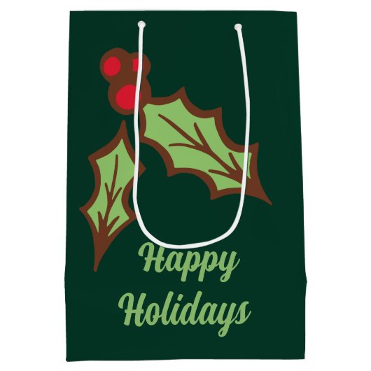 Green Holly Weihnachtsgeschenke Mittlere Geschenktüte (Rückseite)