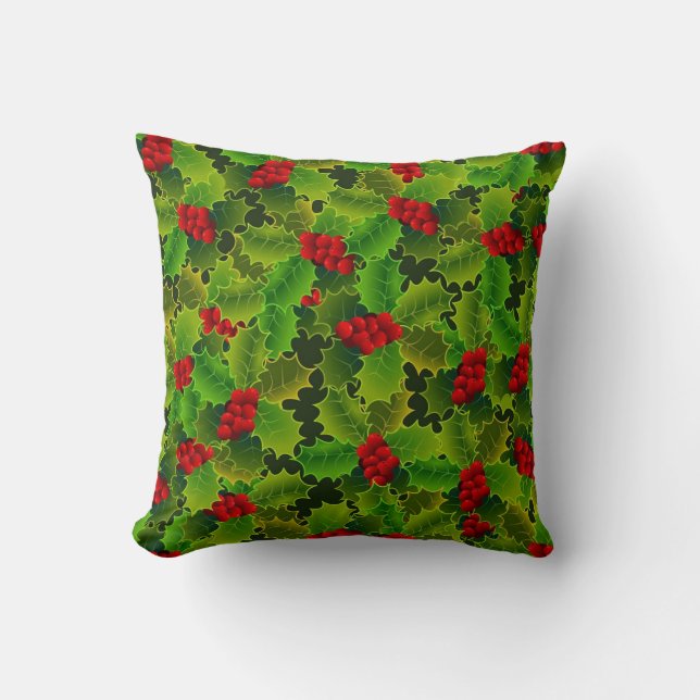 Green Holly with Red Berries Kissen (Vorderseite)