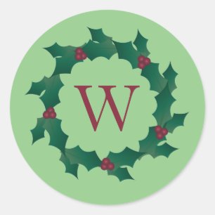Green Holly Wreath Christmas Sticker Umschlag Aufk