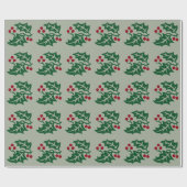 Green Holy und Red Berries Holiday Gift Geschenkpapier (Flach)