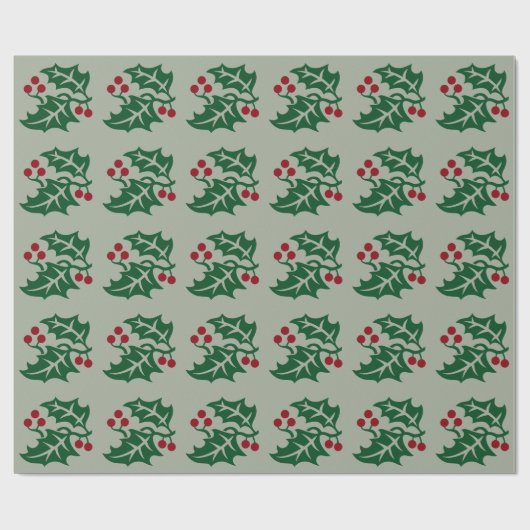 Green Holy und Red Berries Holiday Gift Geschenkpapier (Flach)