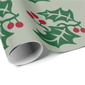 Green Holy und Red Berries Holiday Gift Geschenkpapier (Rolleneckpunkt)