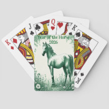 Green Horse Toile de Jouy Customized Playing Cards
