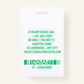 Green Hospital Employee Name ID Badge Ausweis (Rückseite)