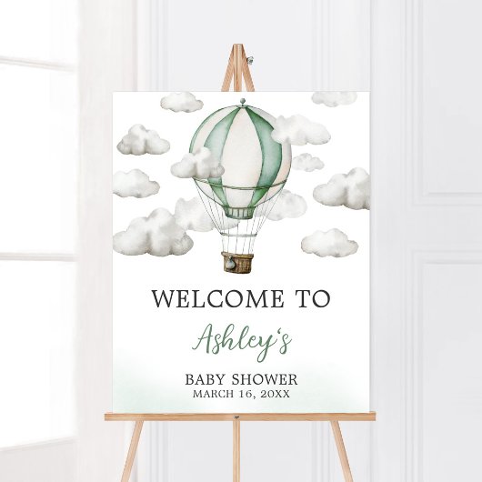 Green Hot Air Ballon Baby Dusche Willkommen Poster