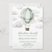 Green Hot Air Ballon Babydusche Einladung (Vorderseite)