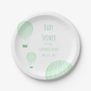 Green Hot Air Ballon   Babydusche Pappteller