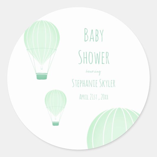 Green Hot Air Ballon | Babydusche Runder Aufkleber (Vorderseite)