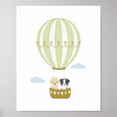 Green Hot Air Ballon mit Puppies Kinderzimmer Post Poster (Vorne)