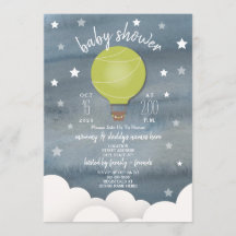 Green Hot Air Ballon + Stars Neutral Baby Dusche