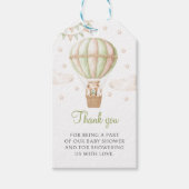 Green Hot Air Ballon Teddy Baby Dusche vielen Dank Geschenkanhänger (Vorderseite)