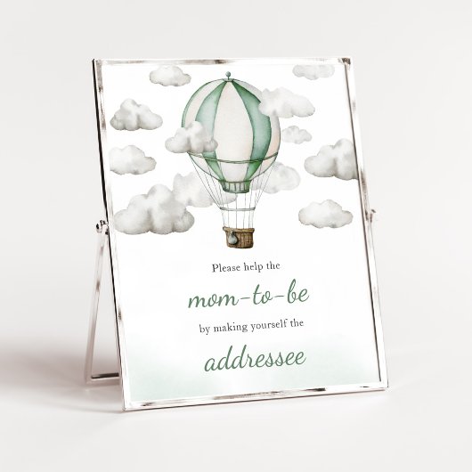 Green Hot Air Balloon Baby Shower Envelope Station Poster