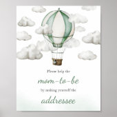 Green Hot Air Balloon Baby Shower Envelope Station Poster (Vorne)
