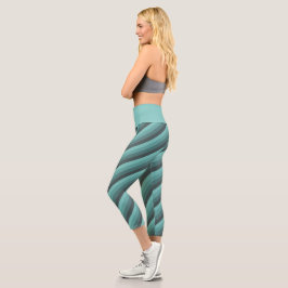 Green Hues Diagonal Stripes Capri Leggings