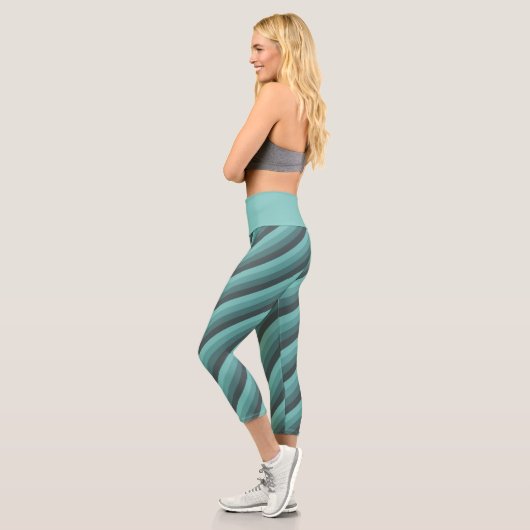 Green Hues Diagonal Stripes Capri Leggings (Links)