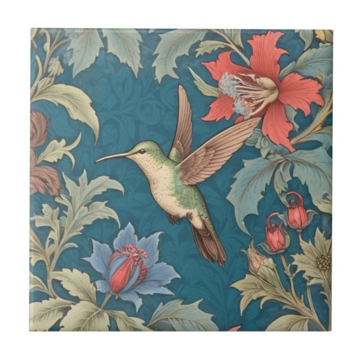 Green Hummingbird Bird William Morris Stil links Fliese (Vorderseite)