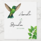 Green Hummingbird Leafy Botanical Border Wedding Weinetikett (Einzelnes Label)